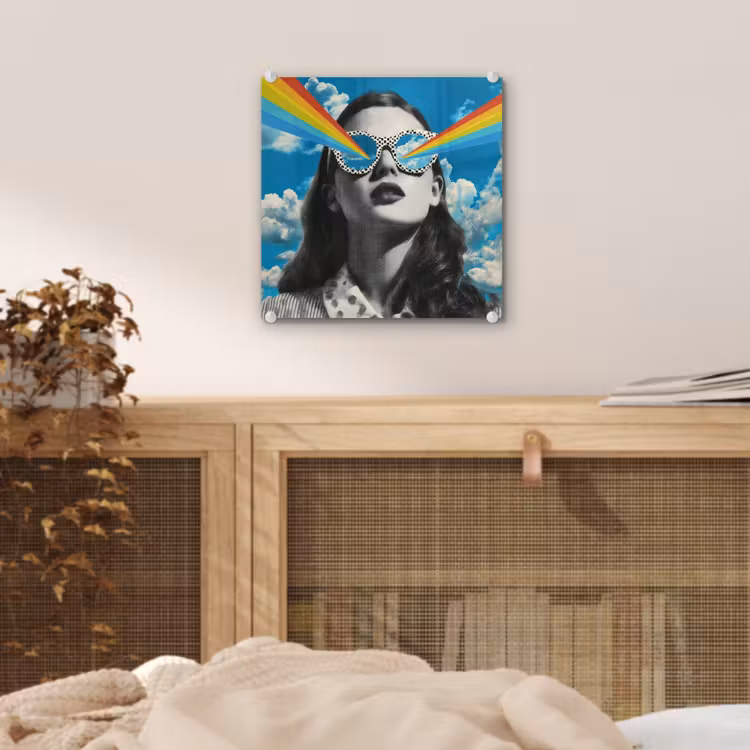 Vrouw - Bril - Regenboog - Wolken plexiglas 5mm klein -sfeer4