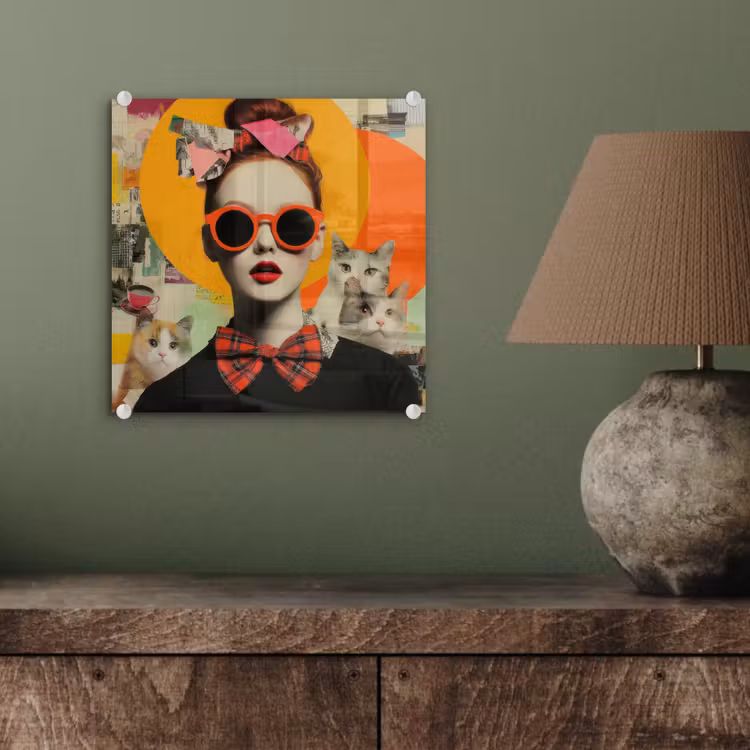 Vrouw - Bril - Strik - Retro plexiglas 5mm klein -sfeer3