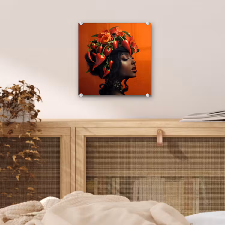 Vrouw - Chilipepers - Pepers - Bloemen plexiglas 5mm klein -sfeer4