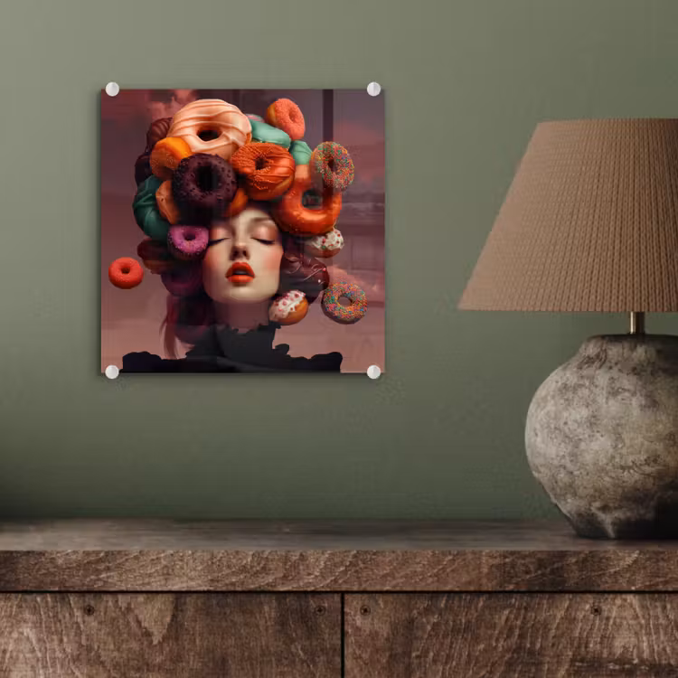 Vrouw - Donuts - Kleurrijk plexiglas 5mm klein -sfeer3