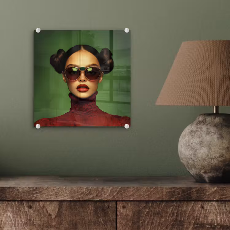 Vrouw - Groen - Bril - Aesthetic - Modern plexiglas 5mm klein -sfeer3