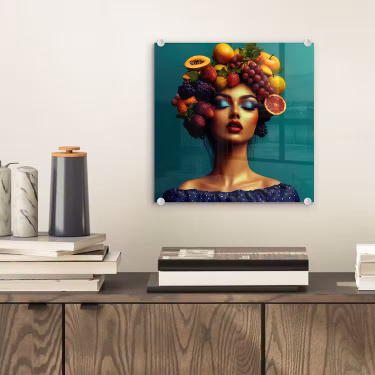 Vrouw - Hoodtooi - Tropisch - Fruit - Druiven plexiglas 5mm klein -sfeer1