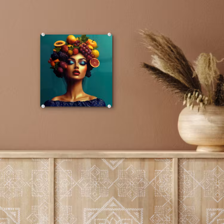 Vrouw - Hoodtooi - Tropisch - Fruit - Druiven plexiglas 5mm klein -sfeer5