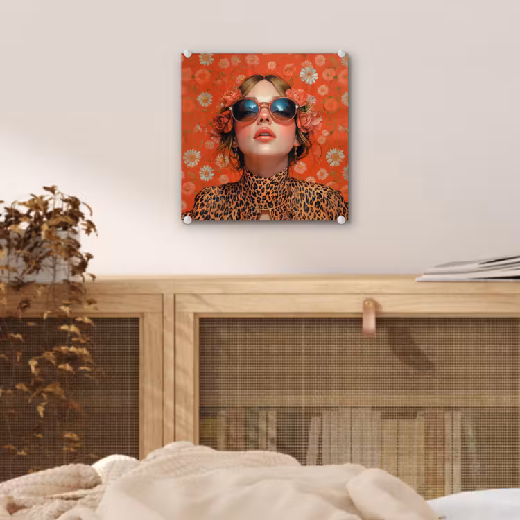 Vrouw - Kleurrijk - Dierenprint - Bloemen plexiglas 5mm klein -sfeer4
