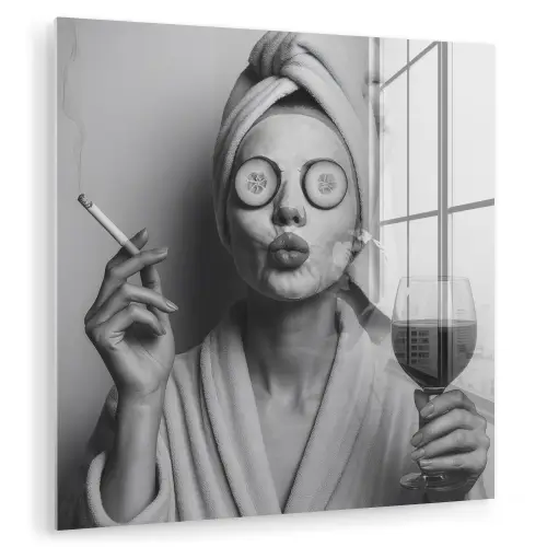 Vrouw - Masker - Wijn - Sigaret plexiglas 5mm klein -zzzproduct_nieuw