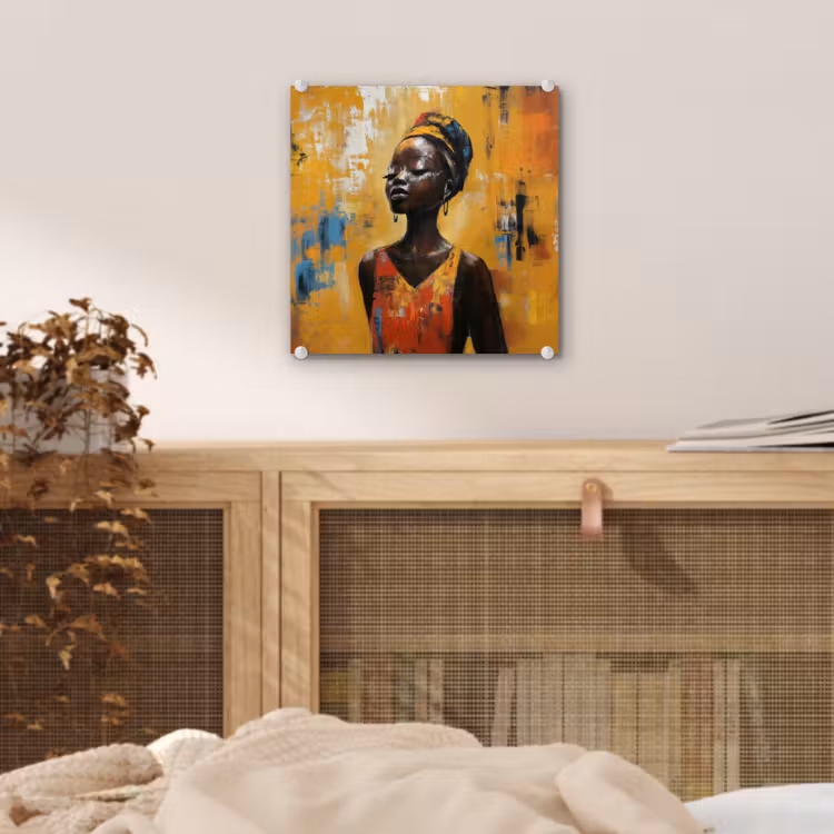 Vrouw - Ogen - Penseelstreken - Geel plexiglas 5mm klein -sfeer4