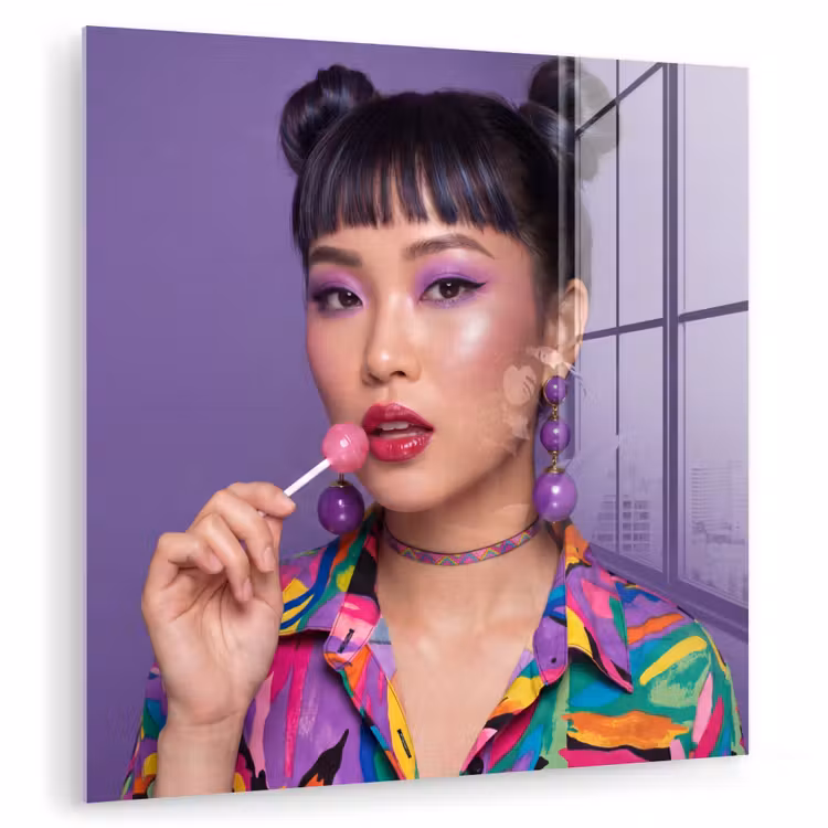 Vrouw - Portret - Make-up - Paars - Levendig plexiglas 5mm klein -zzzproduct_nieuw