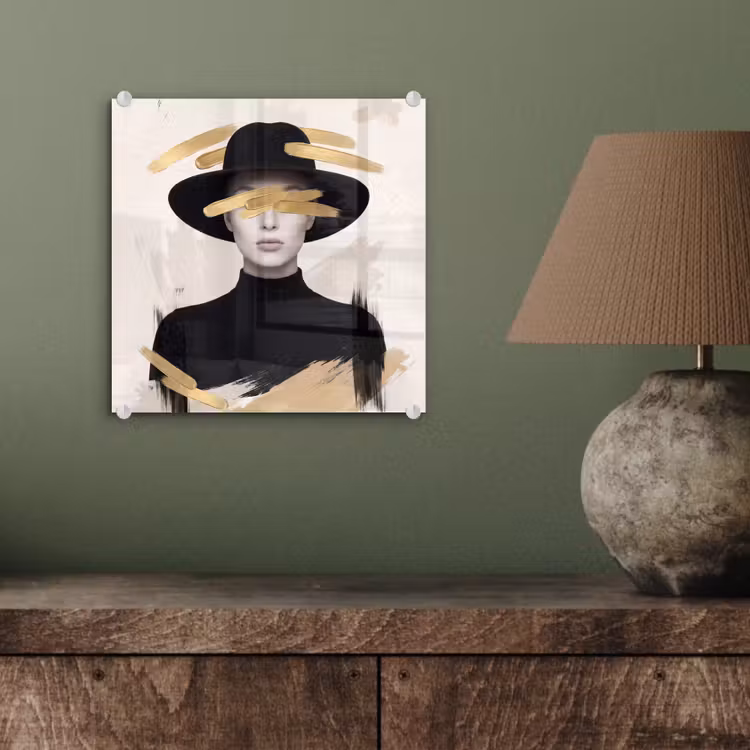 Vrouw - Portret - Modern - Goud - Kunst plexiglas 5mm klein -sfeer3