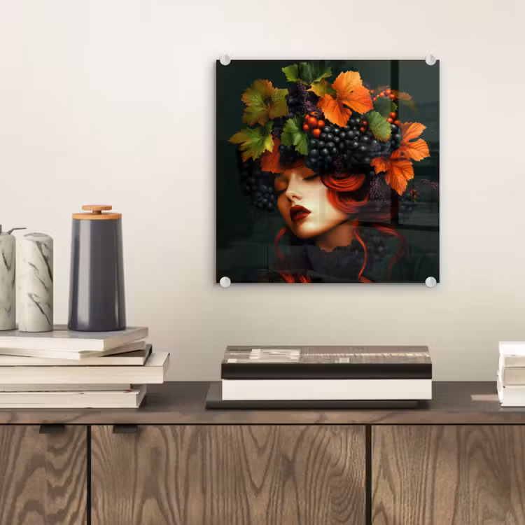 Vrouw - Rood - Groen - Druiven plexiglas 5mm klein -sfeer1