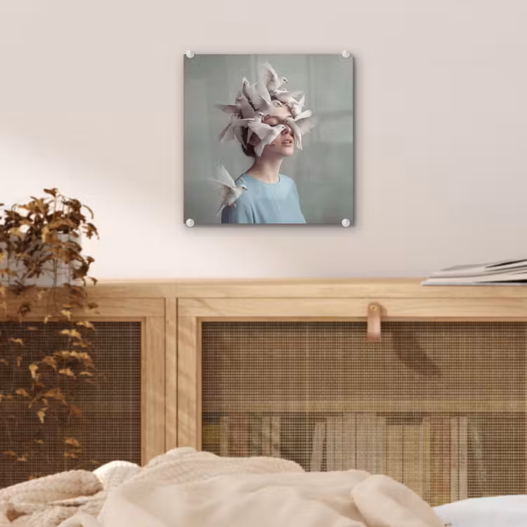 Vrouw - Vogels - Abstract - Modern - Wit plexiglas 5mm klein -sfeer4