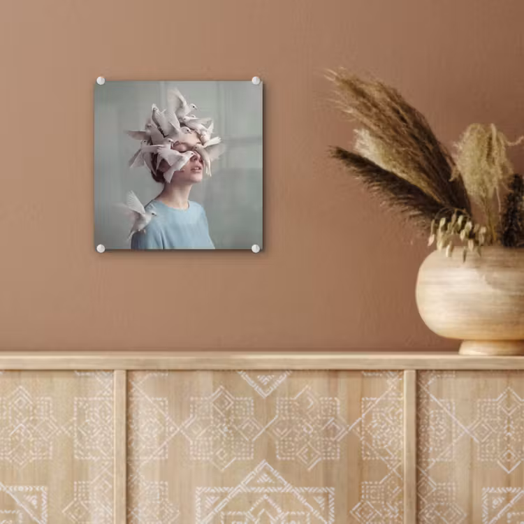 Vrouw - Vogels - Abstract - Modern - Wit plexiglas 5mm klein -sfeer5