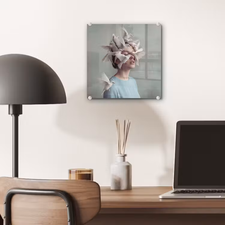 Vrouw - Vogels - Abstract - Modern - Wit plexiglas 5mm klein -sfeer6