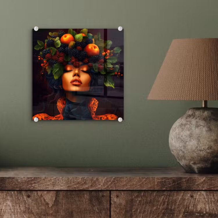 Vrouw - Zwart - Bessen - Bramen - Appels plexiglas 5mm klein -sfeer3
