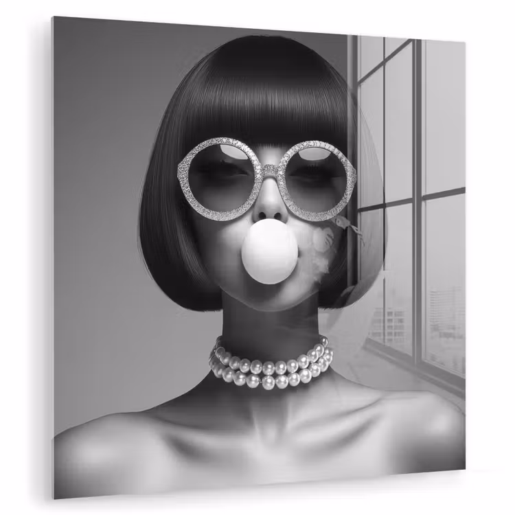Vrouw - Zwart Wit - Ketting - Zonnebril plexiglas 5mm klein -zzzproduct_nieuw