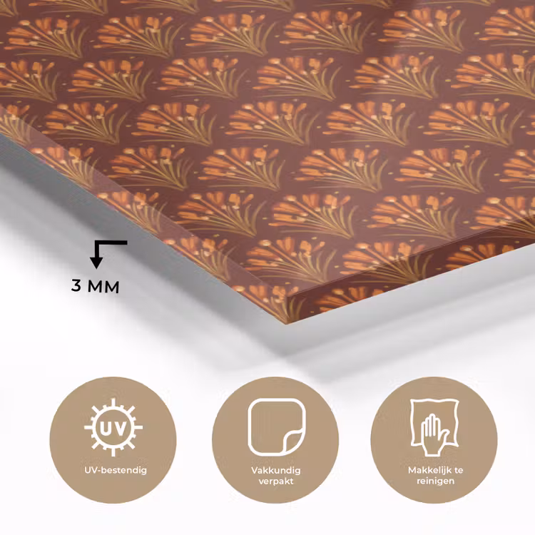 Waaiers - Art Deco - Botanisch - Roestbruin - Oranje plexiglas 5mm klein 11 -sfeer2