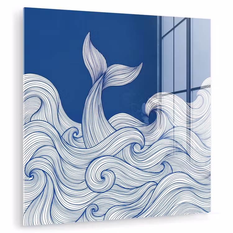 Walvis - Staart - Golven - Lijntekening - Blauw plexiglas 5mm klein -zzzproduct_nieuw