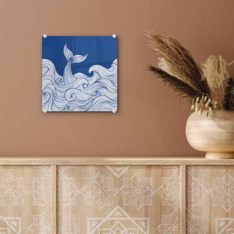 Walvis - Staart - Golven - Lijntekening - Blauw plexiglas 5mm klein -sfeer5