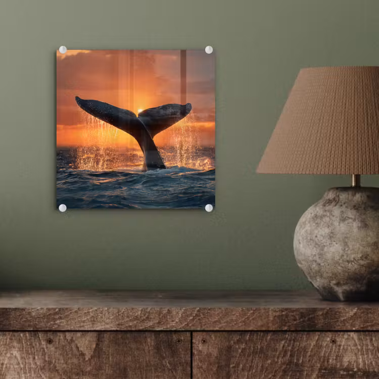 Walvis staart - Water - Zonsondergang plexiglas 5mm klein -sfeer3