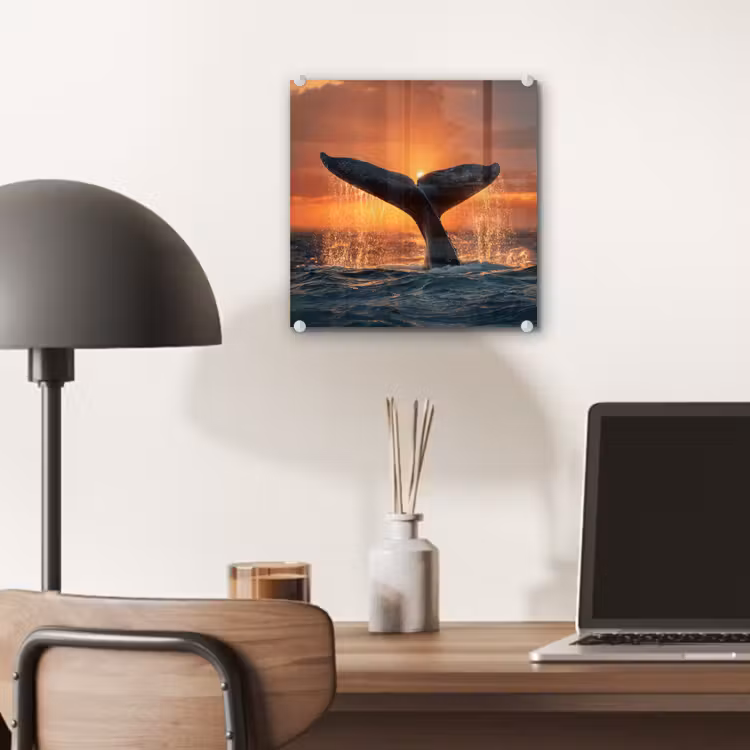 Walvis staart - Water - Zonsondergang plexiglas 5mm klein -sfeer6