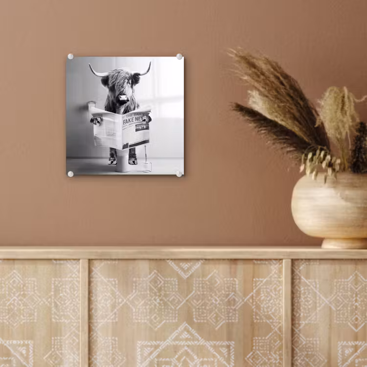 WC - Toilet - Krant - Schotse Hooglander - Zwart Wit plexiglas 5mm klein -sfeer5