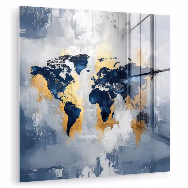 Wereldkaart - Blauw - Abstract plexiglas 5mm klein -zzzproduct_nieuw