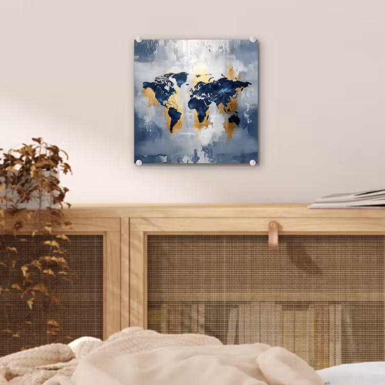 Wereldkaart - Blauw - Abstract plexiglas 5mm klein -sfeer4