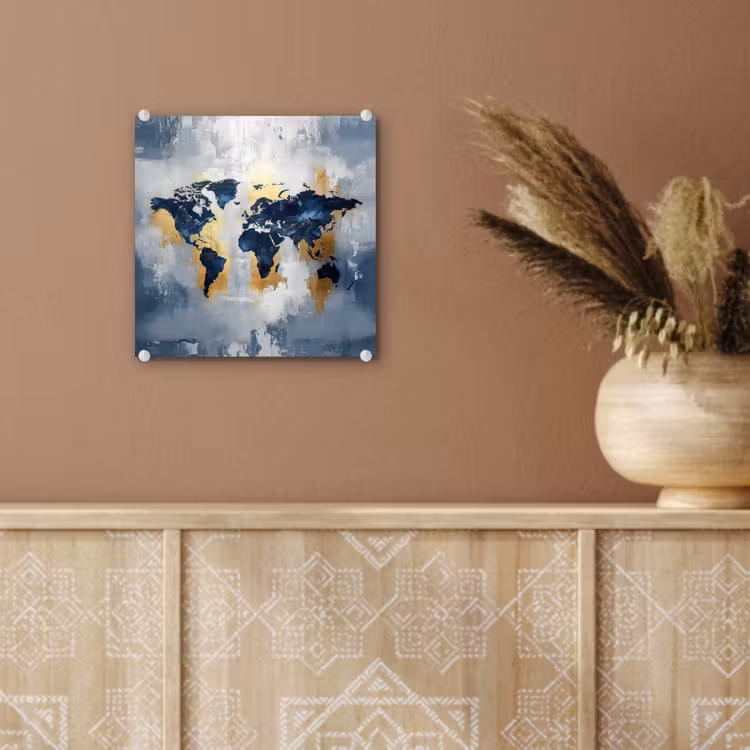 Wereldkaart - Blauw - Abstract plexiglas 5mm klein -sfeer5