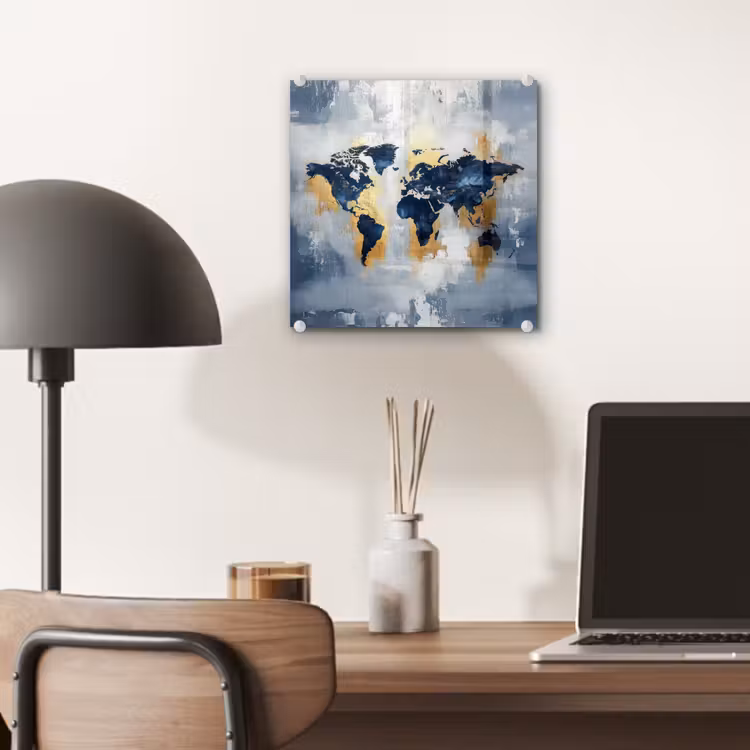 Wereldkaart - Blauw - Abstract plexiglas 5mm klein -sfeer6