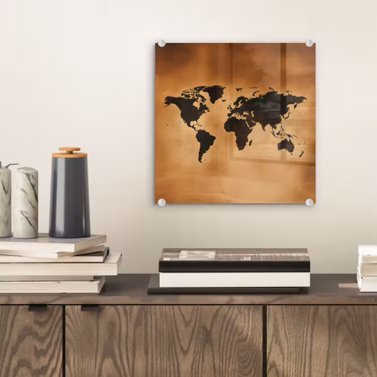 Wereldkaart - Bruin - Kaart plexiglas 5mm klein -sfeer1