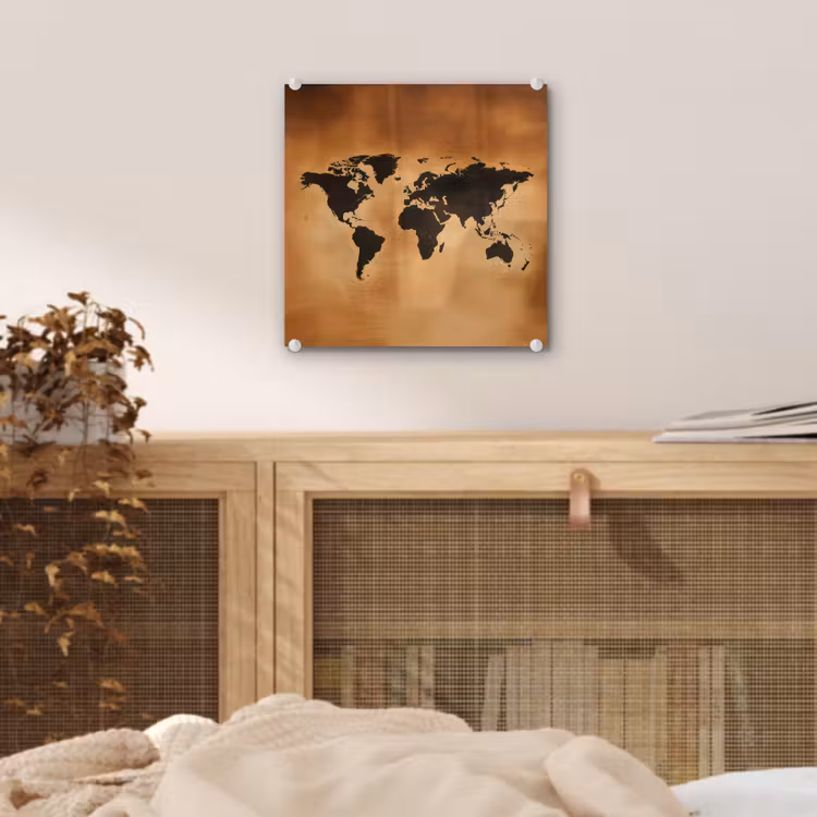 Wereldkaart - Bruin - Kaart plexiglas 5mm klein -sfeer4