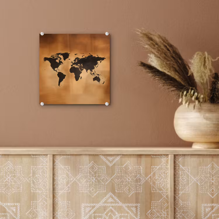 Wereldkaart - Bruin - Kaart plexiglas 5mm klein -sfeer5