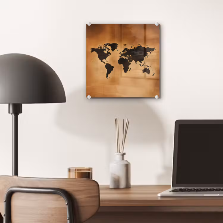Wereldkaart - Bruin - Kaart plexiglas 5mm klein -sfeer6