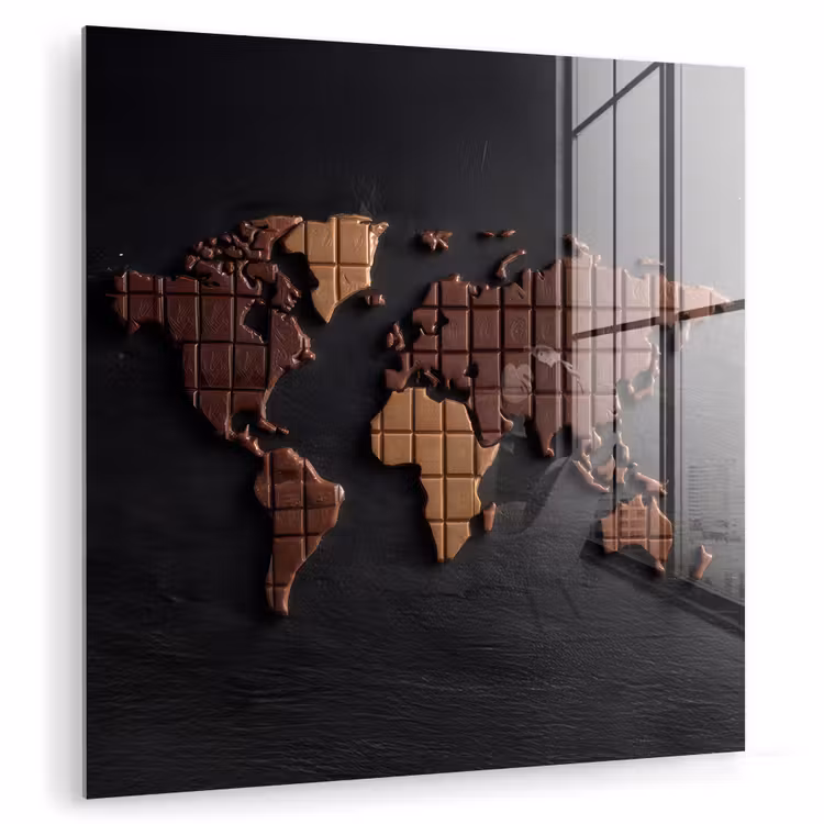 Wereldkaart - chocola - Smakelijke uitstraling plexiglas 5mm klein -zzzproduct_nieuw