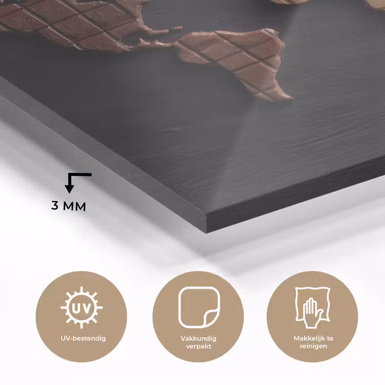 Wereldkaart - chocola - Smakelijke uitstraling plexiglas 5mm klein -sfeer2