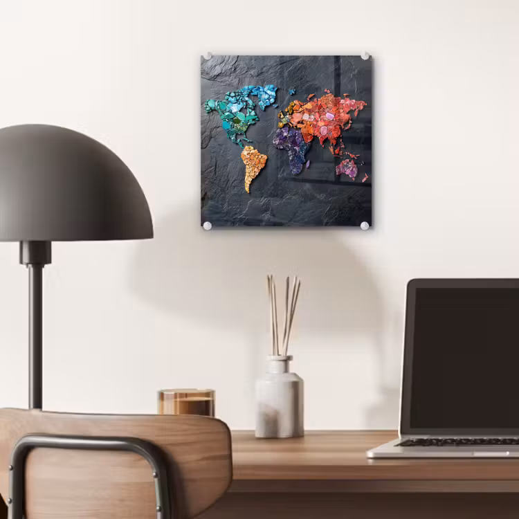 Wereldkaart - Edelstenen - Regenboog - Ruw plexiglas 5mm klein -sfeer6