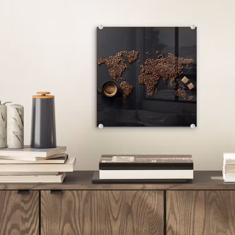 Wereldkaart - Espresso - Zwart plexiglas 5mm klein -sfeer1