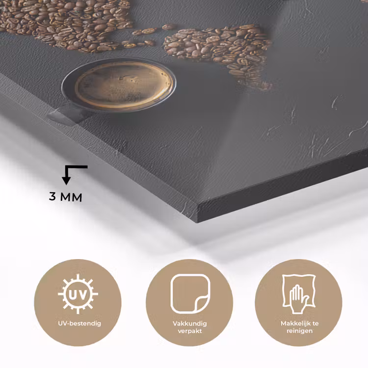 Wereldkaart - Espresso - Zwart plexiglas 5mm klein -sfeer2