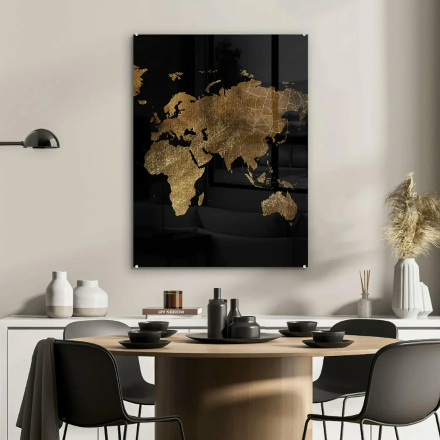 Wereldkaart - Goud - Luxe - Aarde - Zwart plexiglas 5mm klein -zzzproduct_nieuw