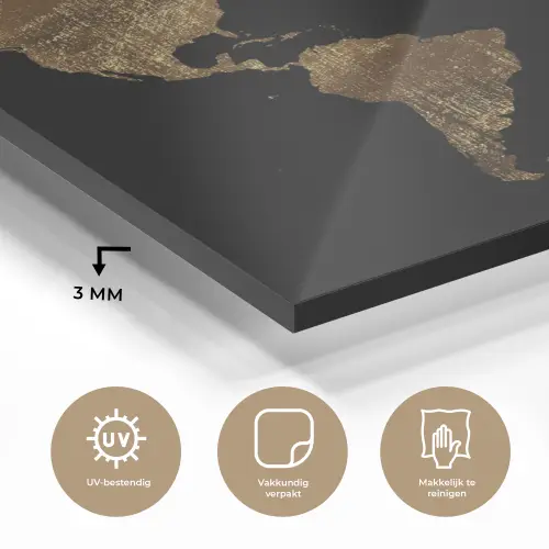Wereldkaart - Goud - Luxe - Aarde - Zwart plexiglas 5mm klein -sfeer2