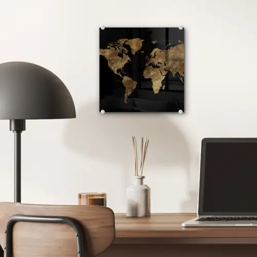 Wereldkaart - Goud - Luxe - Aarde - Zwart plexiglas 5mm klein -sfeer6