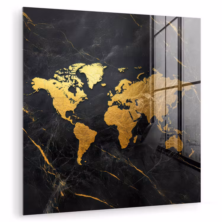 Wereldkaart - Goud - Marmer plexiglas 5mm klein -zzzproduct_nieuw