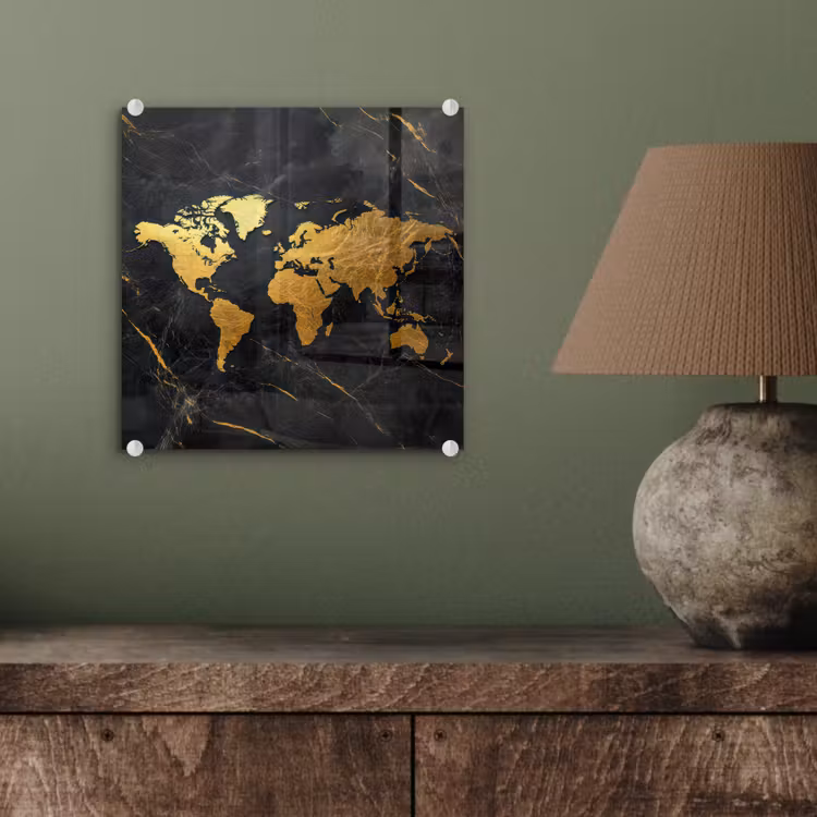 Wereldkaart - Goud - Marmer plexiglas 5mm klein -sfeer3