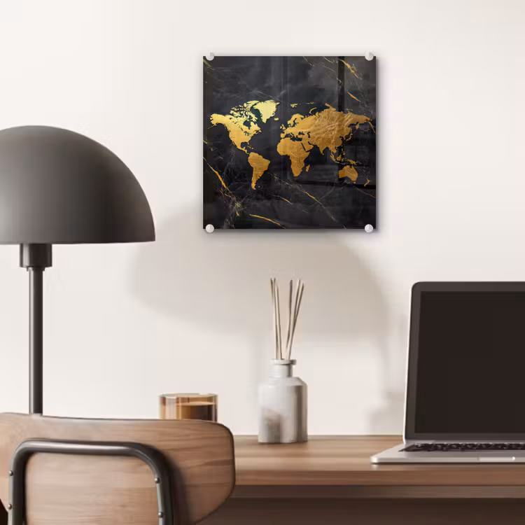 Wereldkaart - Goud - Marmer plexiglas 5mm klein -sfeer6