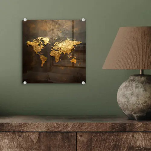 Wereldkaart - Goud - Roest plexiglas 5mm klein -sfeer3