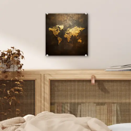 Wereldkaart - Goud - Roest plexiglas 5mm klein -sfeer4