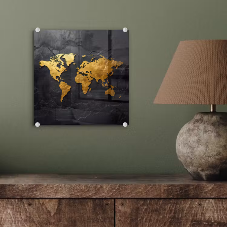 Wereldkaart - Goud - Steen plexiglas 5mm klein -sfeer3