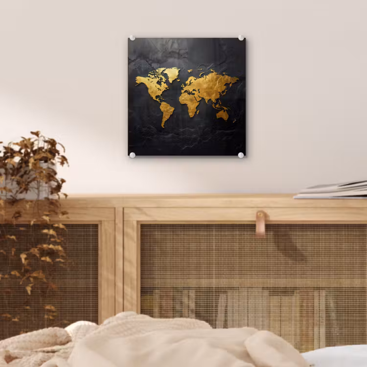 Wereldkaart - Goud - Steen plexiglas 5mm klein -sfeer4