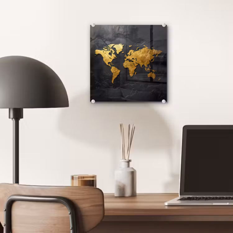 Wereldkaart - Goud - Steen plexiglas 5mm klein -sfeer6