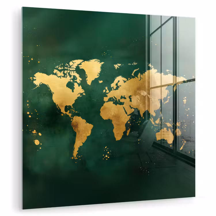 Wereldkaart - Groen - Goud plexiglas 5mm klein -zzzproduct_nieuw