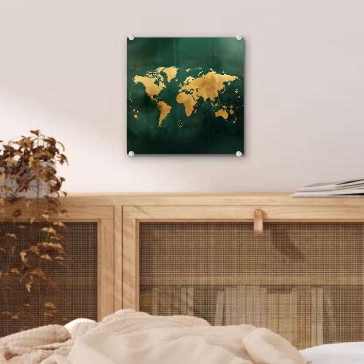 Wereldkaart - Groen - Goud plexiglas 5mm klein -sfeer4